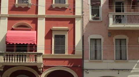 Vertical Pan of two beatiful buildings in Bologna Stock Footage 64989022