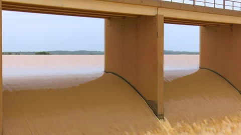 Vertical pan on Water Falling In Dam Hydroelectric Power Station in Africa Stock Footage 112073295