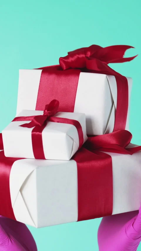Vertical pandemic gift virus present hands boxes Stock Footage 255524650