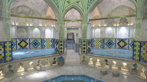Vertical panning motion of hall at Sultan Amir Ahmad Bathhouse Stock Footage 99734474