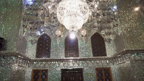 Vertical panning motion inside Ali Ibn Hamzeh Holly Shrine, Iran Stock Footage 100656814