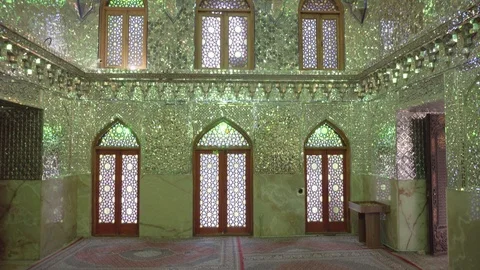Vertical panning motion inside Ali Ibn Hamzeh Holly Shrine, Iran Stock Footage 100656839