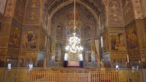 Vertical panning motion inside the Bedkhem Church, Isfahan, Iran Stock Footage 100029965