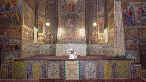 Vertical panning motion inside the Holy Savior Cathedral, Iran Stock Footage 100029896