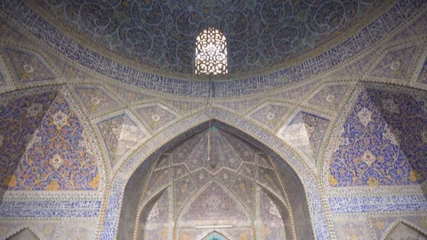 Vertical panning motion inside Seyyed Mosque, Isfahan, Iran Stock Footage 100031183