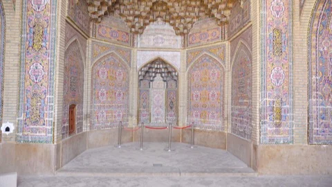 Vertical panning motion of iwan of the Nasir al-Mulk Mosque Stock Footage 100658766