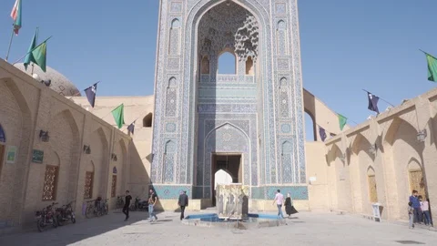 Vertical panning motion of the Jameh Mosque of Yazd, Iran Stock Footage 100656512