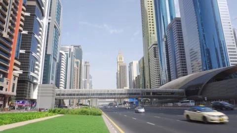Vertical panning motion of Sheikh Zayed Road in Dubai, UAE Stock Footage 100741772