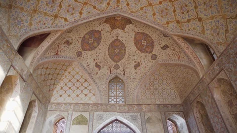 Vertical panning motion of throne hall, the Ali Qapu Palace Stock Footage 99970273