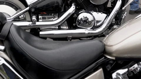 Vertical panning shot over chromed motorcycle parts Stock-Footage 88555811