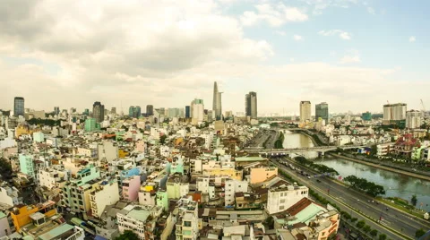 Vertical panning view of the busy Ho Chi Minh City in the day Stock Footage 61867152