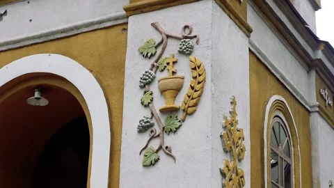 Vertical panorama of the facade and decor of the Orthodox Church Stock Footage 131347468