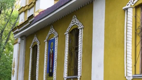 Vertical panorama of the facade of the old Orthodox church Stock Footage 131347506
