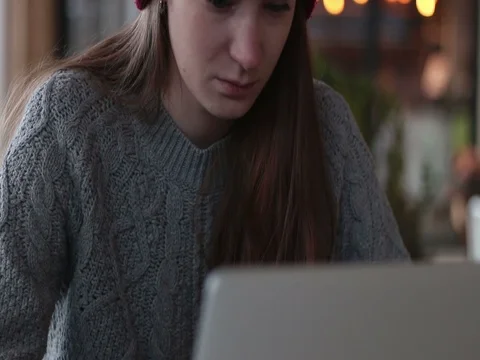 Vertical panorama medium of girl getting success working on the laptop Stock Footage 82877960