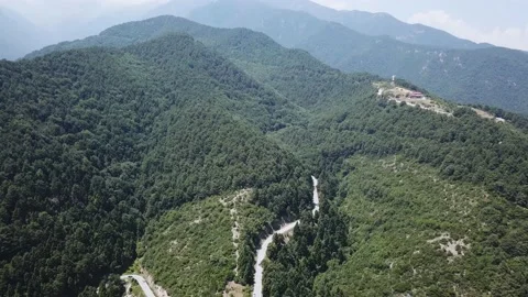 Vertical Panorama of a Mountain Peak and Road Serpentine Stock Footage 237987007