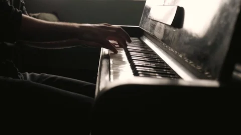Vertical panorama. A very close look at a pianist's hands. Stock Footage 107370225