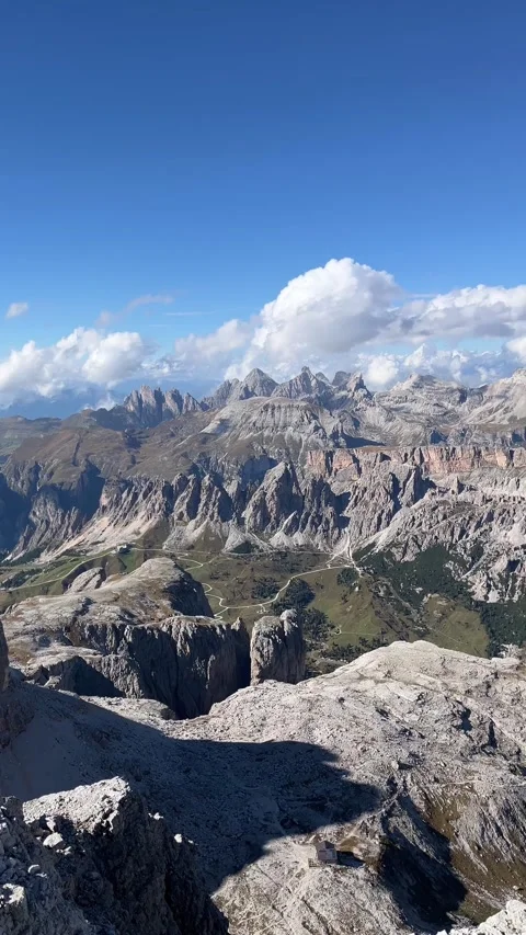 Vertical Panoramic View from Pisciadù Peak in the Dolomites, Italy Stock Footage 330961100