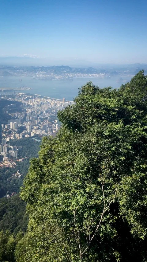 VERTICAL - a panoramic view of Rio de Janiero from the Christ statue Stock Footage 109192814