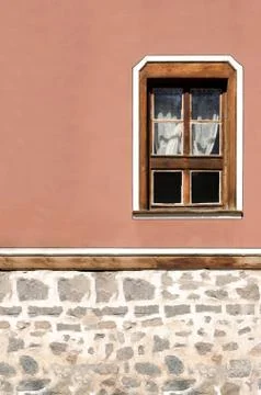 Vertical part of the facade of the old building in plovdiv Stock Photos