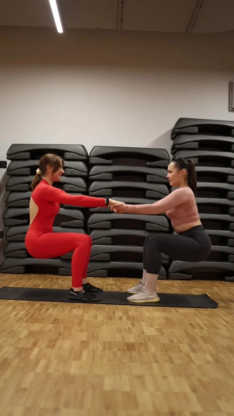 Vertical partner squats Stock Footage 337957101