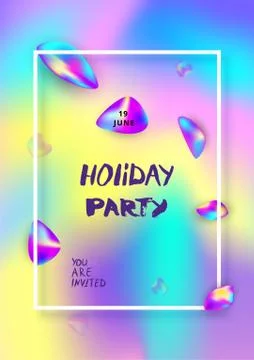 Vertical Party banner. Holography elements. Template for holiday design. Vect Stock Illustration