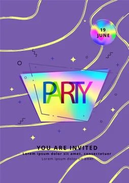 Vertical Party banner. Holography elements. Template for holiday design. Vect Stock Illustration