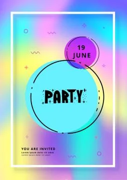 Vertical Party card. Holography elements. Template for holiday design. Vector Stock Illustration