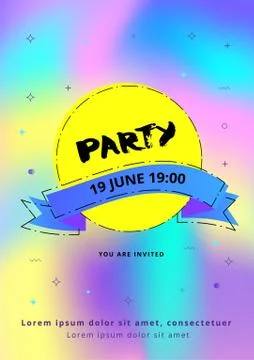 Vertical Party flyer. Holography elements. Template for holiday design. Vecto Stock Illustration