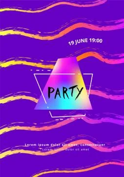 Vertical Party flyer. Holography elements. Template for holiday design. Vecto Stock Illustration