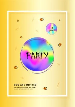 Vertical Party flyer. Holography elements. Template for holiday design. Vecto Stock Illustration