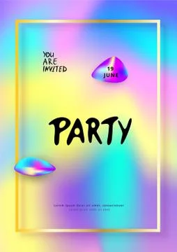 Vertical Party flyer. Holography elements. Template for holiday design. Vecto Stock Illustration