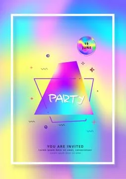 Vertical Party flyer. Holography elements. Template for holiday design. Vecto Stock Illustration