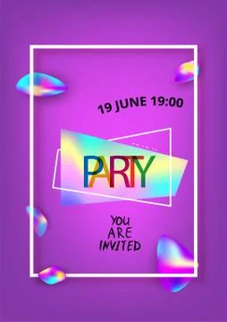 Vertical Party flyer. Holography elements. Template for holiday design. Vecto Stock Illustration