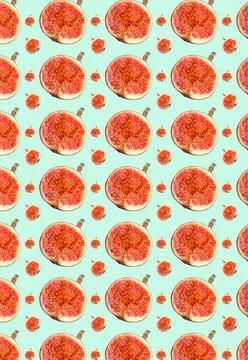 Vertical pattern with cut figs on a blue background. Fruit background. Stock Photos