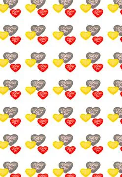Vertical pattern with multicolored hearts on a white background. Stock Photos