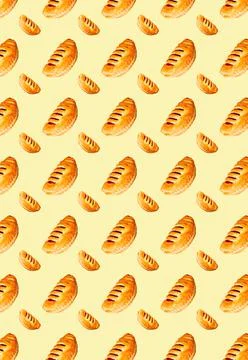 Vertical pattern with puff pastry on a yellow background. Pastry background. Stock Photos