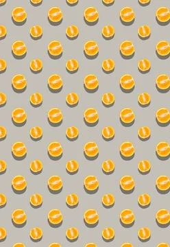 Vertical pattern with a ripe cut orange on a gray background. Fruit template. Stock Photos