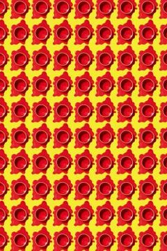 Vertical pattern of spilled paint puddles with red cans. Stock-Fotos