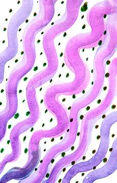 Vertical pattern with wave shape lines and dots, cute abstract watercolor dra Stock Illustration