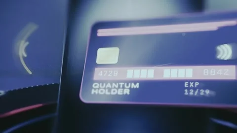 Vertical payment card labeled Quantum Holder Stock Footage 335493283