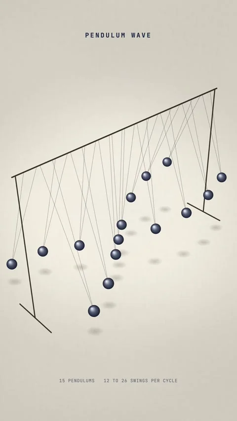 Vertical pendulum wave demo with navy balls drifting in and out of sync Vídeos de archivo 348290639