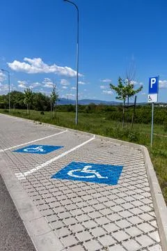 Vertical Perspective of Accessible Disability Parking Spaces Stock-Fotos