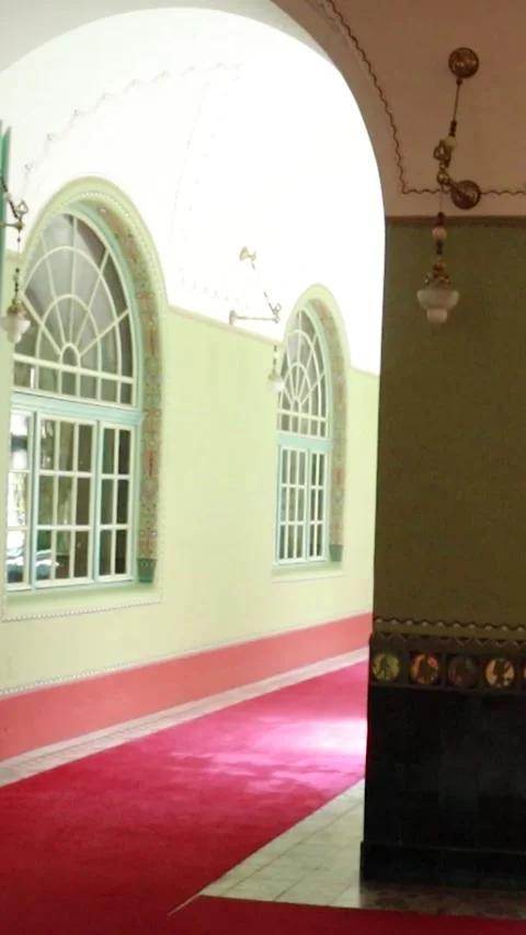 Vertical Perspective of a Historic Corridor with Interior Windows Vidéo 330368405