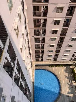 Vertical perspective of a residential apartment complex. Stock Photos
