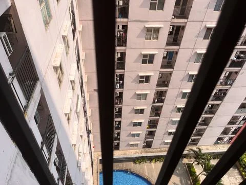 Vertical perspective of a residential apartment complex. Stock Photos