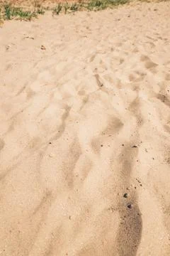 Vertical perspective shot of soft golden beach sand with natural wind rippl.. Fotos Stock