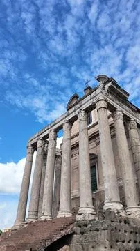 Vertical Perspective of the Temple of Saturns Columns Stock Photos