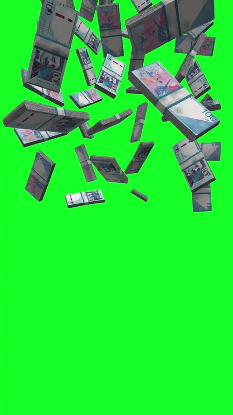 Vertical Peru Soles Banknotes Falling Animation on Green Screen Видео 284089150