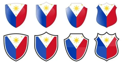 Vertical Philippines flag in shield shape, four 3d and simple versions. Fi... Stock Photos