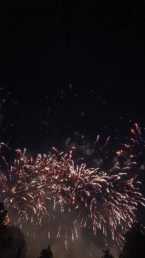 Vertical phone shot format video showing rapid fireworks explosions Stock Footage 340525356